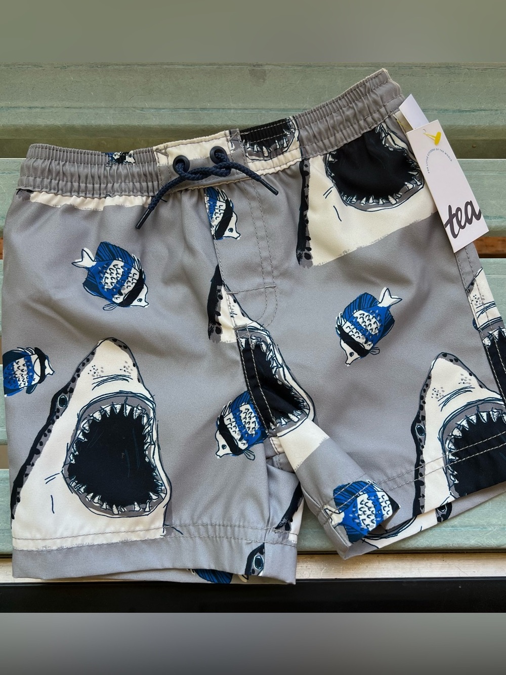 NWT Tea Collection Shark Swim Trunks Size 2 Boys Gray Blue MSRP $39